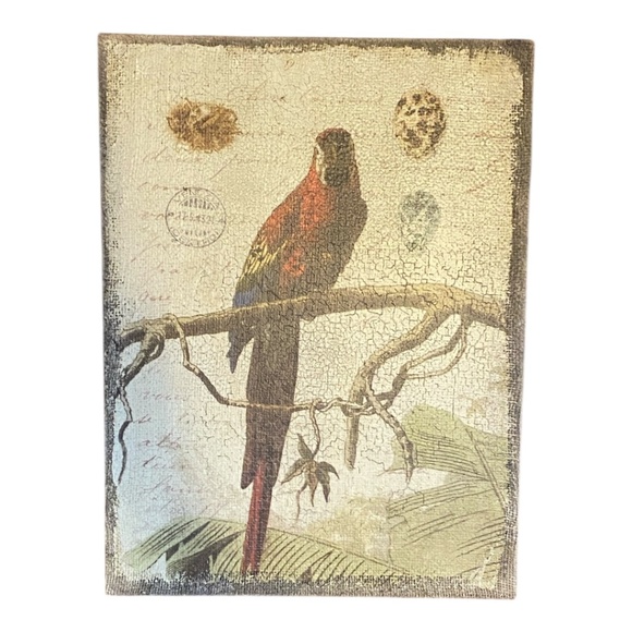 Bird print on burlap. Retro - Picture 3 of 15